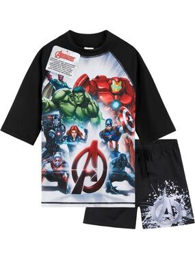 Marvel Avengers Boys Swim 2 piece bathing suit rash guard Set big boy 11y 12y